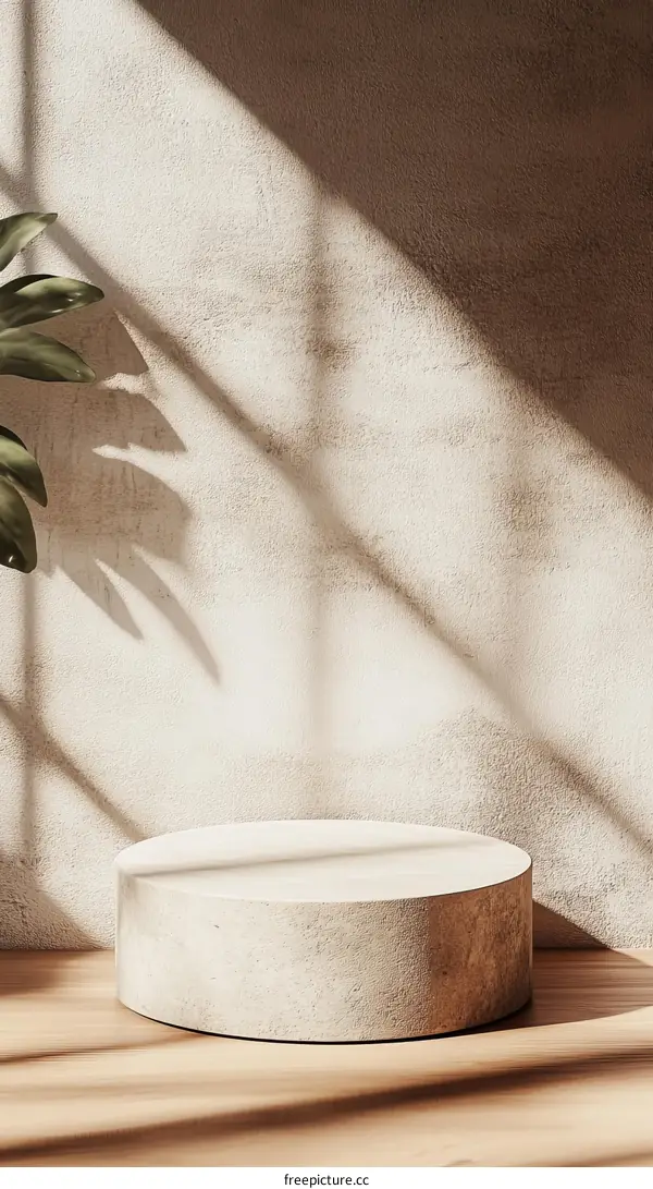 Beige Round Display Podium With Natural Light