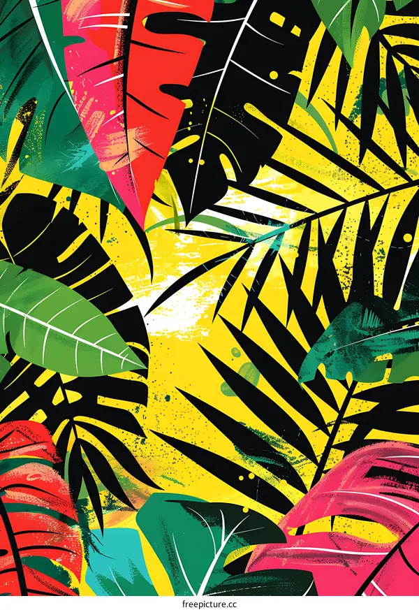 Tropical Leaves Abstract Pattern Yellow Background