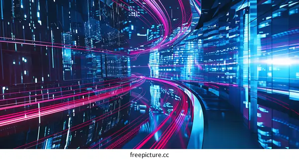 Abstract Digital Cityscape with Neon Lights