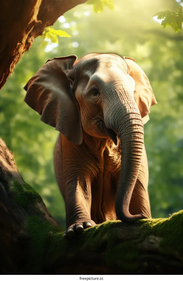 Elephant standing on a branch in the jungle