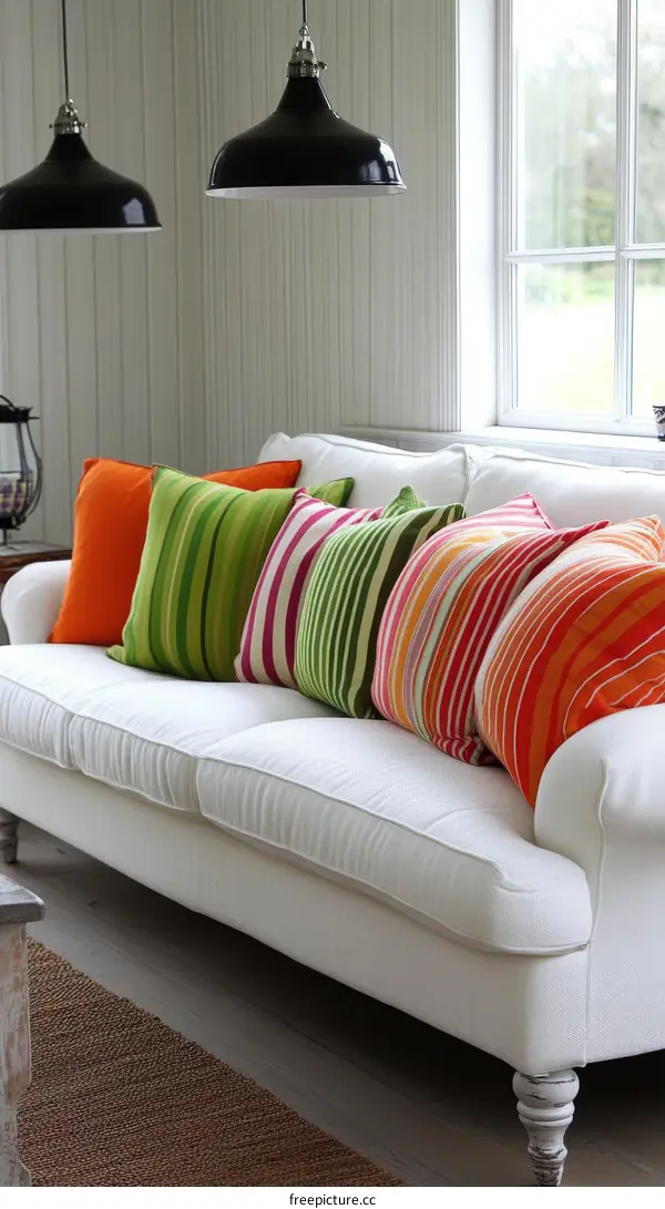 White Sofa with Colorful Throw Pillows