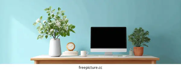 Modern Home Office Workspace with Plants