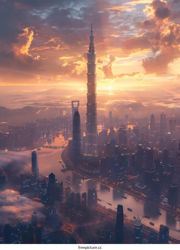 Sunrise over a Modern Metropolis Skyline