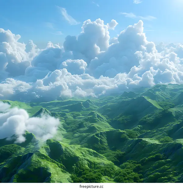 Green rolling hills and white clouds