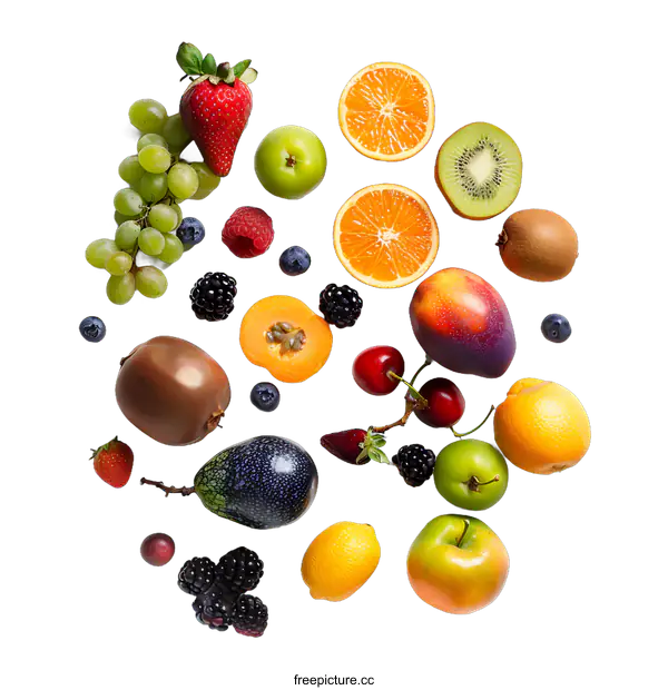 [Transparent Background PNG]Fresh Colorful Fruits on White Background