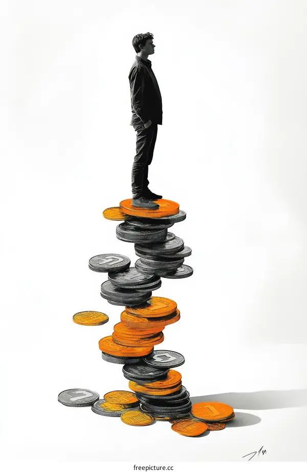 A Man Standing on a Tower of Money