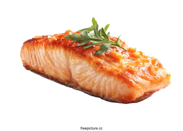 [Transparent Background PNG]Delicious Pan-Fried Salmon with Garnish