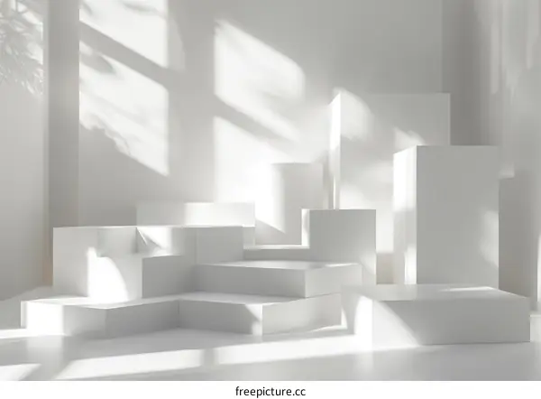 White Geometric Shapes on White Background with Shadows