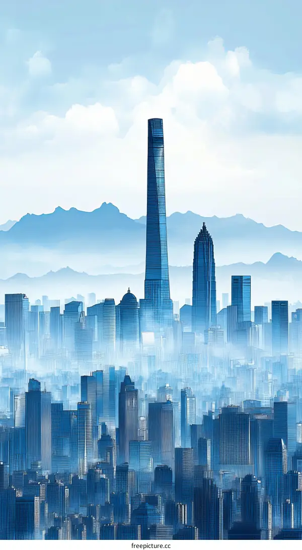 Aerial View of Modern City Skyline with Skyscrapers