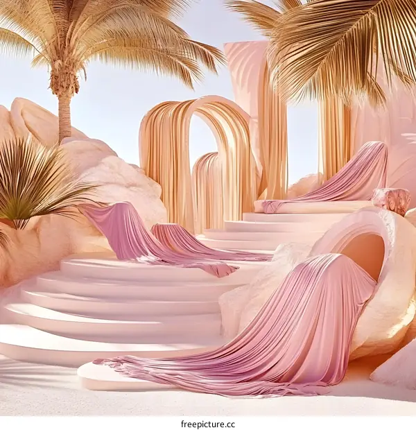 Abstract 3D Rendering of a Pink and Gold Desert Landscape