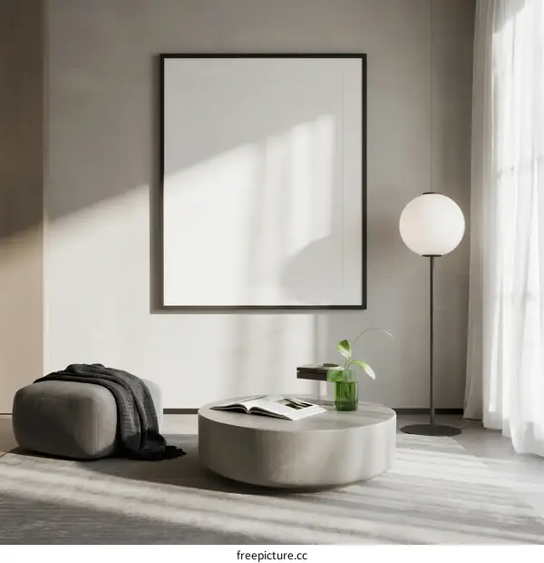 Minimalist Living Room Interior with Empty Frame and Modern Furniture
