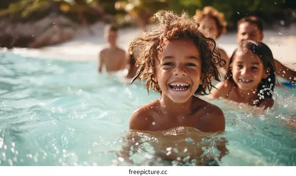Happy children playing in the water