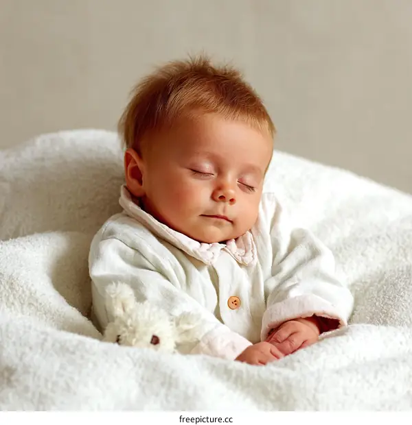 Sweet Baby Girl Sleeping with Teddy Bear