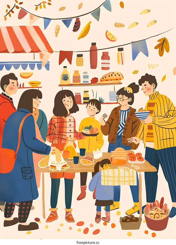 People Gathering at a Food Stall During the Autumn Season