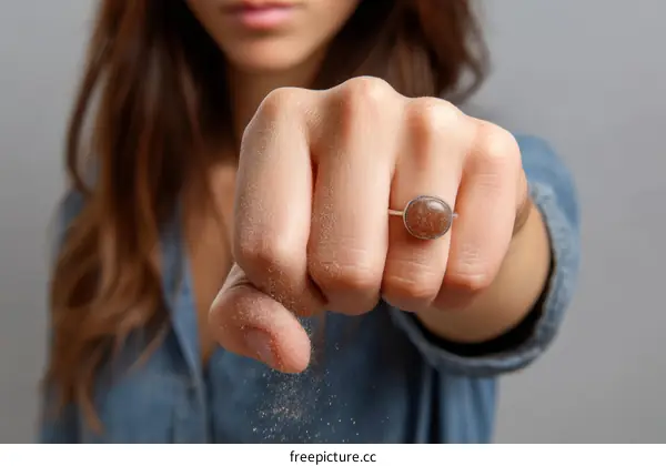 Womans Hand Throwing Dust with Ring