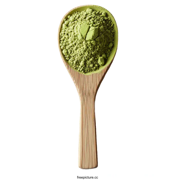 [Transparent Background PNG]Matcha Green Tea Powder in Wooden Spoon