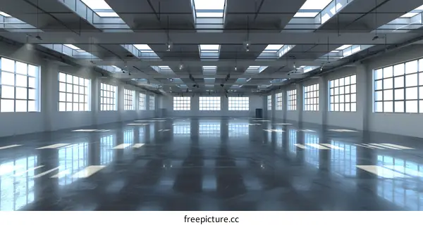 Large Empty Warehouse with Windows and Skylights