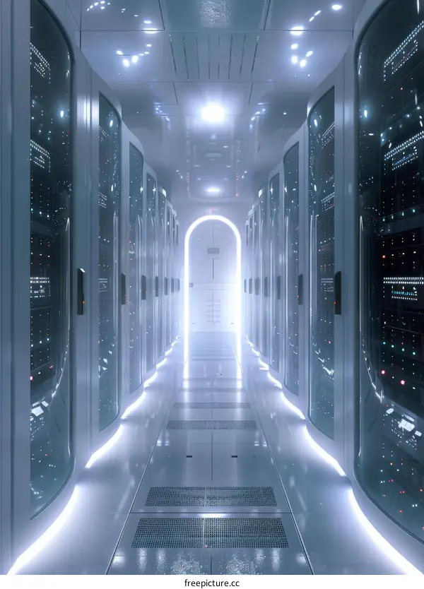 Futuristic Technology Server Room With Glowing Lights