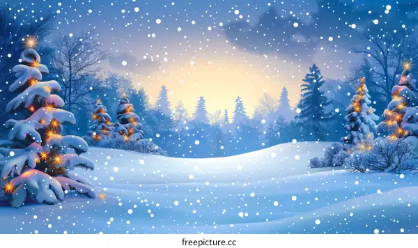 Snowy Winter Wonderland with Christmas Trees