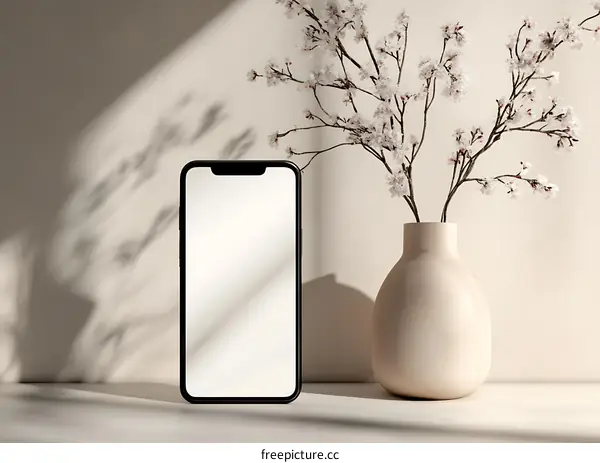 Minimalist Phone Mockup With White Flowers