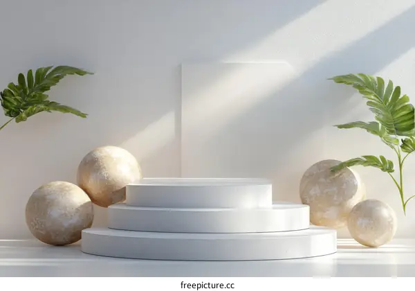 Modern Minimalist White Display Podium with Gold Accents