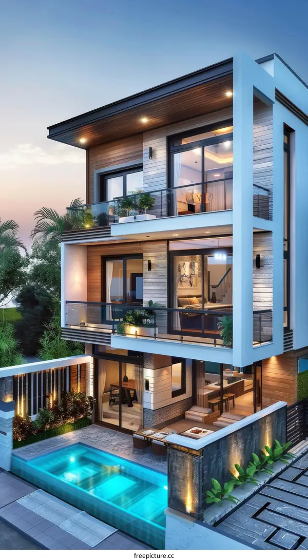 Modern Luxury Three-Story Villa with Private Pool and Terrace