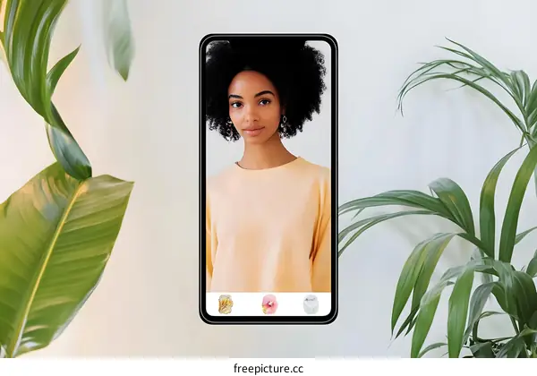 Woman Using Phone App to Try on Different Earrings
