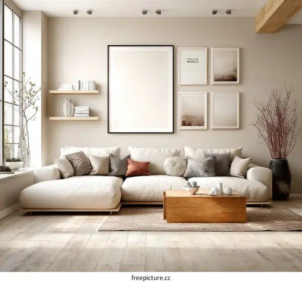 Modern Minimalist Beige Living Room Interior Design