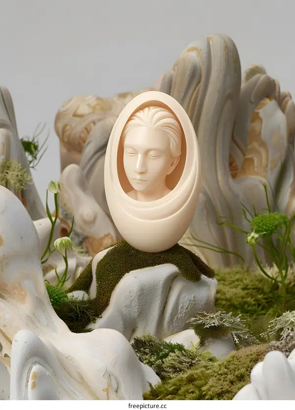 Sculptural Egg With Carved Female Face