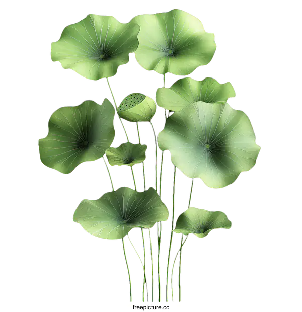 [Transparent Background PNG]Delicate Lotus Leaves Illustration