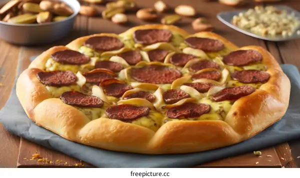 A delicious pizza with various toppings