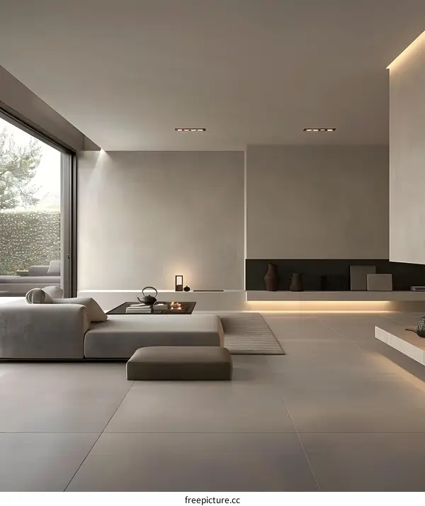 Modern Minimalist Living Room Interior Design with Grey Walls