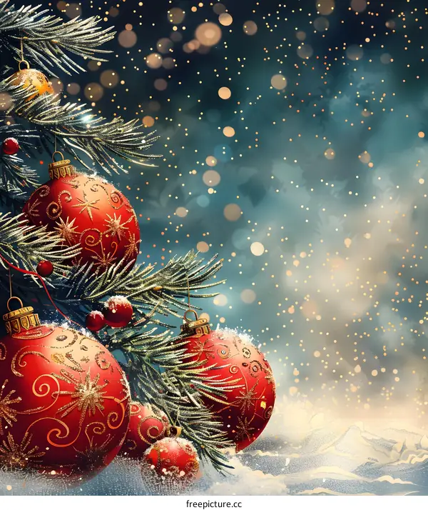 Christmas background with hanging red balls