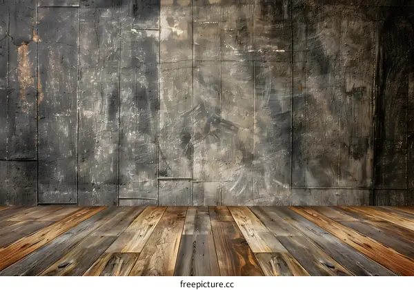 Rough Concrete Wall with Wooden Floor