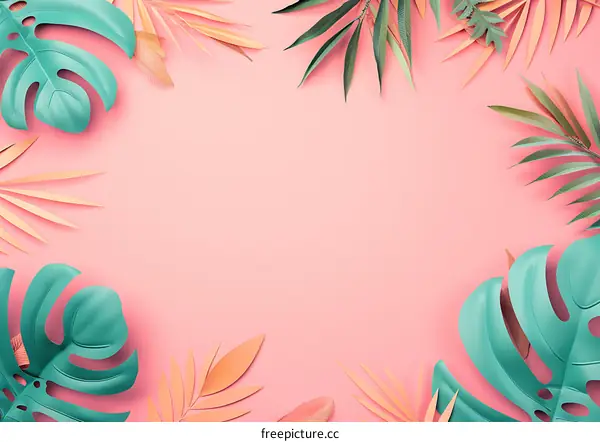 Tropical Leaves on Pink Background Summer Design