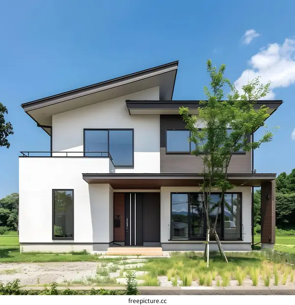 Modern Two Story House with a Green Lawn