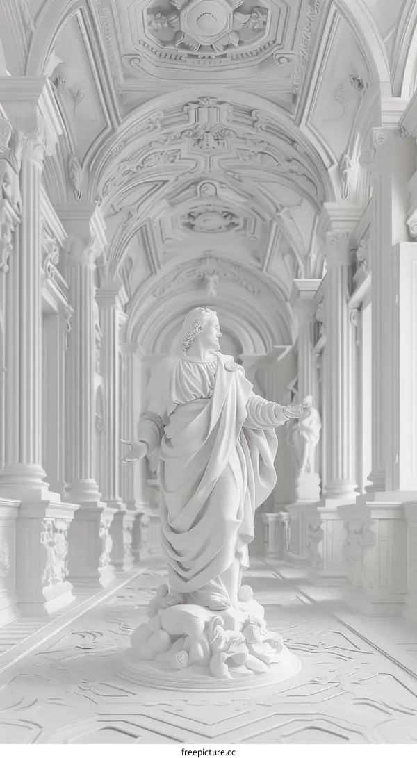 Ornate Hallway with White Jesus Christ Statue