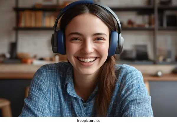 Young Woman Wearing Headphones Smiling Close-up