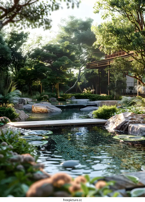 Courtyard with Stepping Stones and Trees