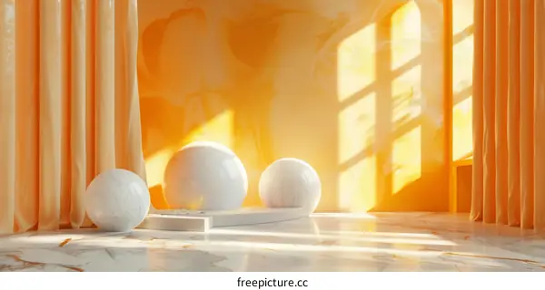 Orange Interior Design Scene with Marble and Spheres