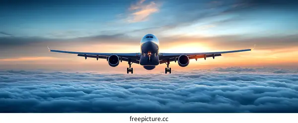 Airplane Above Clouds at Sunrise