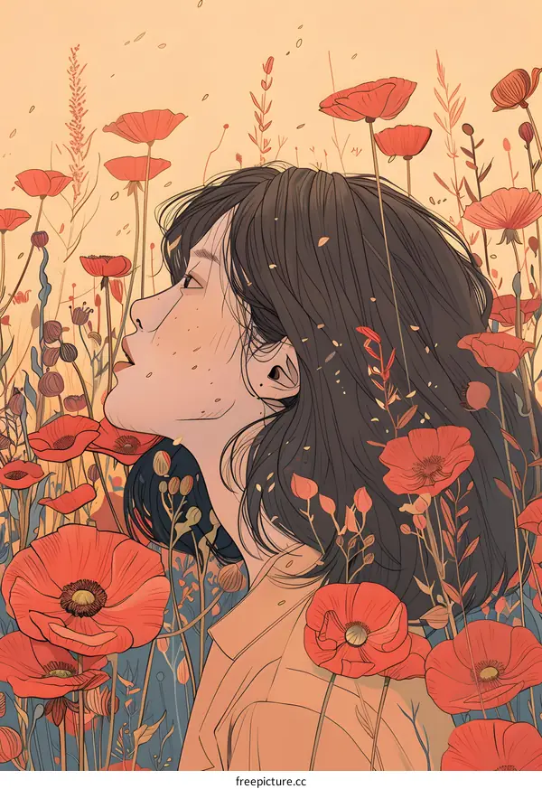 Woman in a Field of Red Poppies