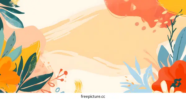 Abstract Floral Illustration with Bright Colors and Simple Shapes