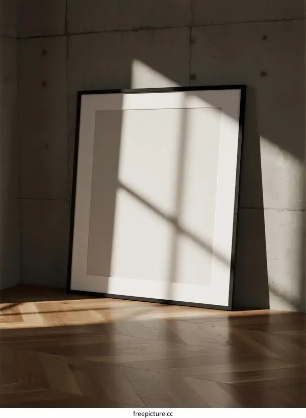 A Modern Framed Artwork Leaning Against Concrete Wall