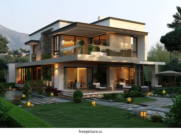 Modern House surrounded by Garden
