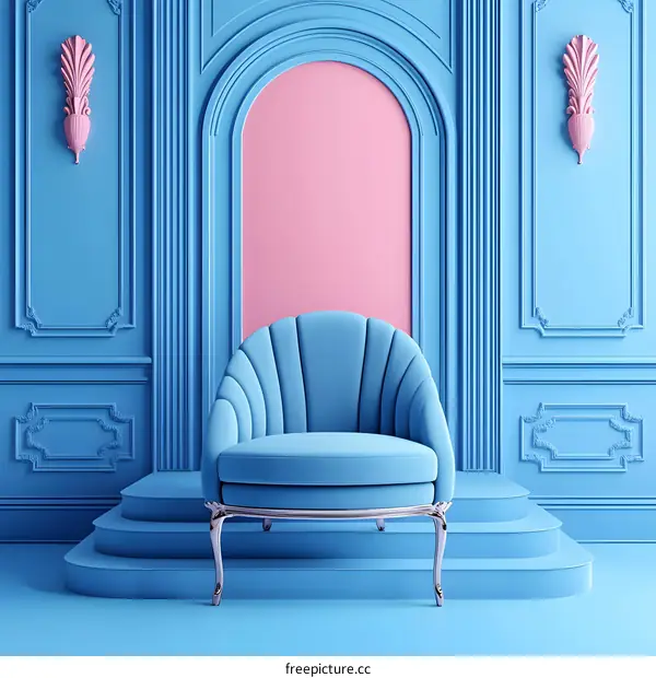 Blue and Pink Interior Design with an Armchair