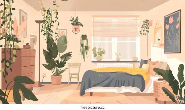 Bedroom with Plants and Natural Light