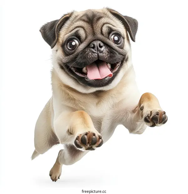Happy Pug Dog Jumping in the Air