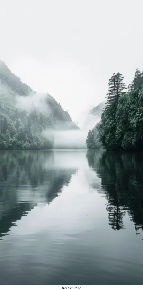 Misty Mountain and Tranquil Lake