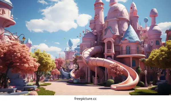 Whimsical Pink Castle Playground with Slide